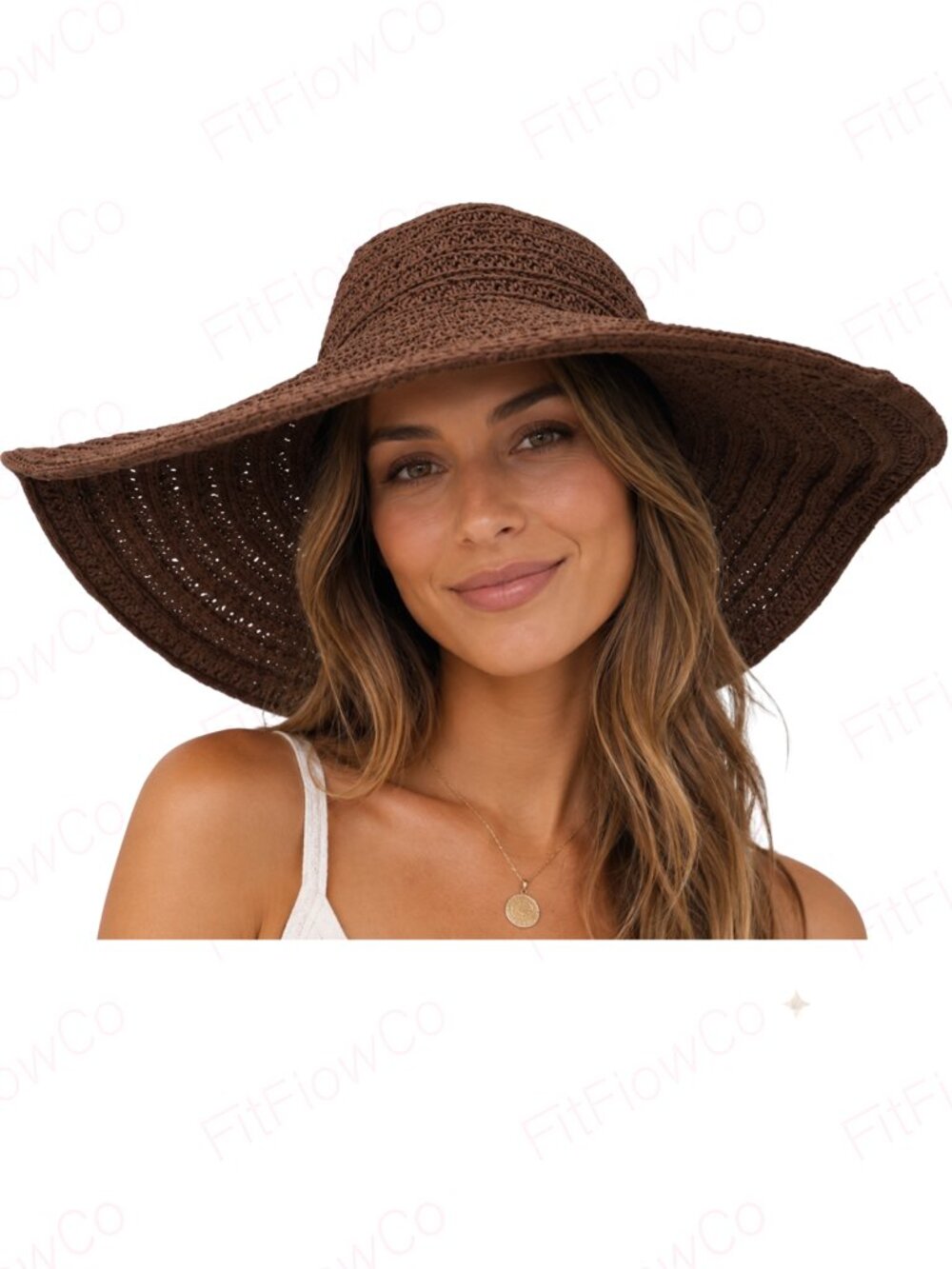 Studio Collection Brown Crochet Wide Brim Floppy Sun Hat One Size